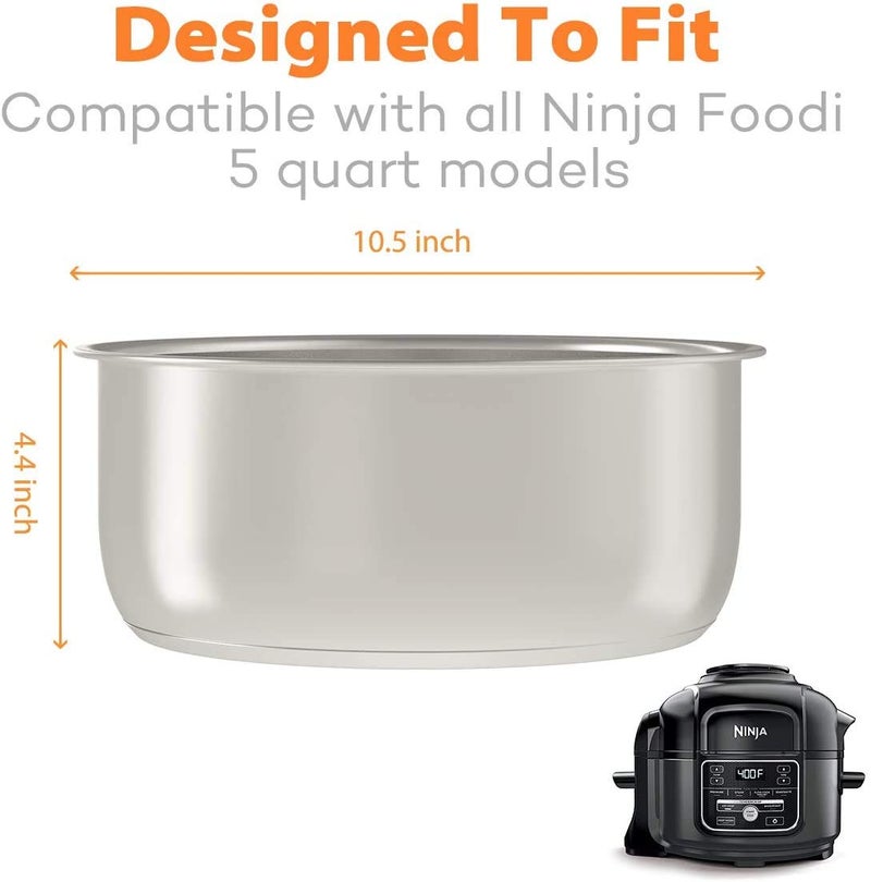 Sicheer Stainless Steel Inner Pot Replacement Insert Liner Accessory Compatible with Ninja Foodi 5 Quart - Image 2